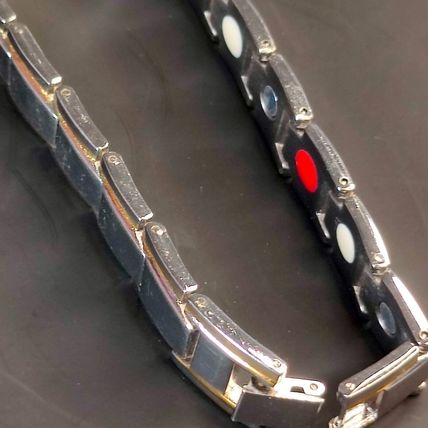 Magnet Healing Bracelet Silver Steel Men's 21cm Biker Rock Punk Iconic A14