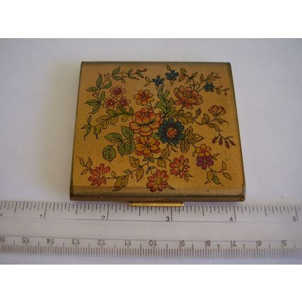 Art Deco Zenette Square Floral Spray Gold-tone Vintage Loose Powder Compact