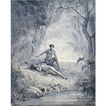 ADAM AND EVE 1885 Gustave Doré - Pannemaker ANTIQUE ENGRAVING