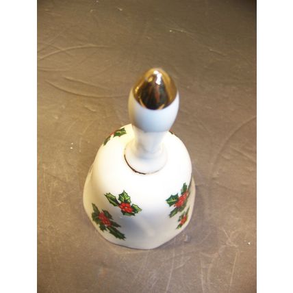 LEFTON HOLLY LEAVES BELL HAND PAINTED CHINA #7944 JAPAN CHRISTMAS DECORATION
