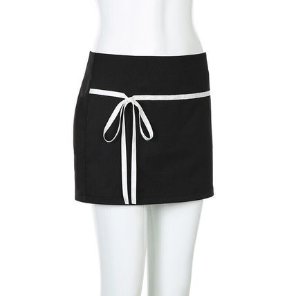 Y2k Mini Skirts Short For Woman Coquette Clothes E-girl Cute Bow Tie Low Waist