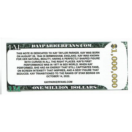 Kay Taylor Parker Collectible Million Dollar Novelty Note, Not Real Money