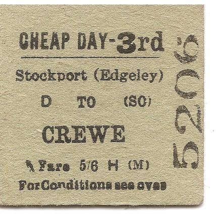 B.R. Edmondson Ticket - Stockport Edgeley to Crewe