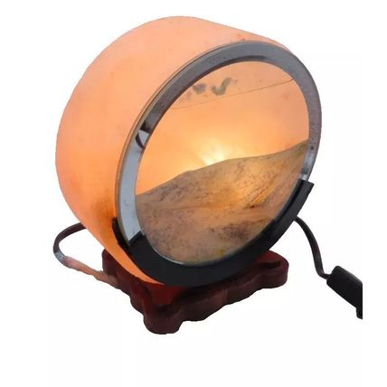 Himalayan Salt Lamp Round with Gold Sand Decoration 17 CM Wooden Base Light
