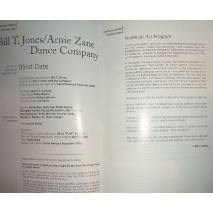 BILL T. JONES / ARNIE ZANE DANCE COMPANY : BLIND DATE - PLAYBILL - JULY 2006