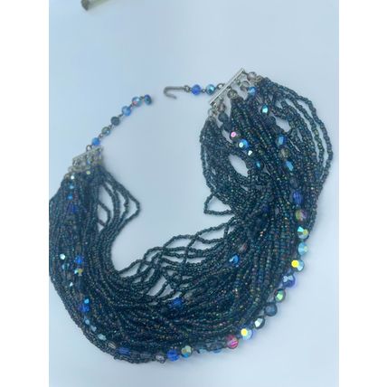 Blue Beaded Necklace-Elegant VTG Hook