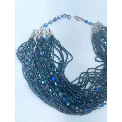 Blue Beaded Necklace-Elegant VTG Hook