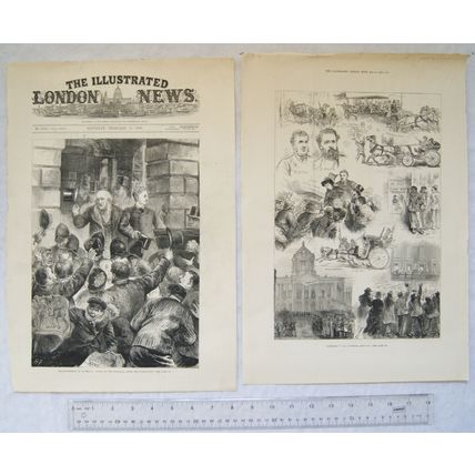 1880 engravings x2 Liverpool Election - Billson, Forward, Lady Ramsay, result