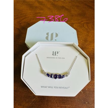 NIB Bomb Party Necklace RBP8841 W/My Whole Heart Dark Purple Topaz CZ Rhodium P