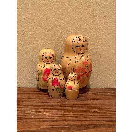 Authentic Handmade Vintage Russian Wooden Nesting Doll (6 Dolls in Total in 1)