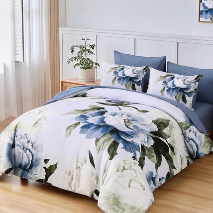 Dobuyly Blue King Size Comforter Set 7 Piece Bed in a Bag King, Blue Floral Prin