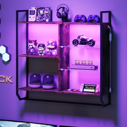 EYCOAL Gaming Floating Shelves, Wall Mounted Wooden Decor Display Shelf with 34"
