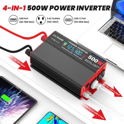 500 Watt Power Inverter 12V DC to 110V/120V AC Inverter with LCD Screen Display,