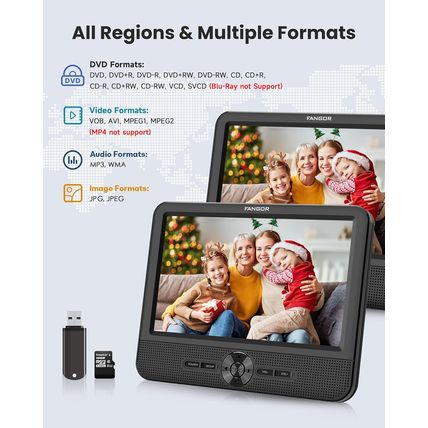 FANGOR 7.5 Inch Dual Car DVD Player, Portable DVD Player for Car with 5 Hours Re