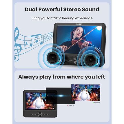 FANGOR 7.5 Inch Dual Car DVD Player, Portable DVD Player for Car with 5 Hours Re