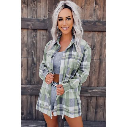 Green Plaid Button Up Patch Pocket Shirt