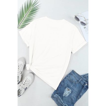 White Casual Plain Crew Neck Tee