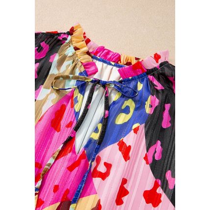 Rose Leopard Print Short Sleeve Tiered Ruffle Mini Dress