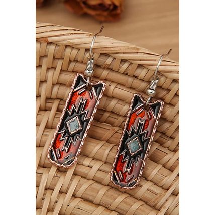 Burgundy Western Aztec Pattern Alloy Dangle Earrings