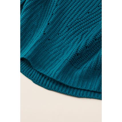 Blue-3 Hollow-out Puffy Sleeve Knit Sweater