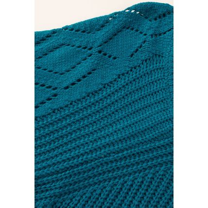 Blue-3 Hollow-out Puffy Sleeve Knit Sweater