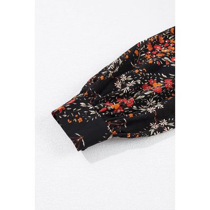 Black Strawberry Aesthetic Floral Puff Sleeve Shirt