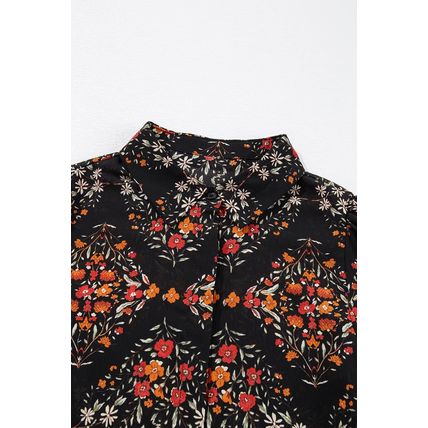 Black Strawberry Aesthetic Floral Puff Sleeve Shirt