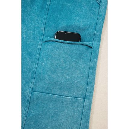 Lapis Mineral Wash Lace-up High Waist Raw Hem Patched Pocket Pants