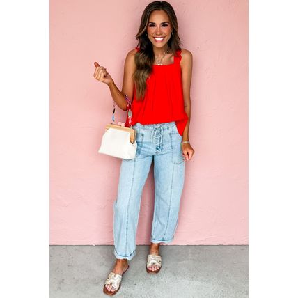 Myosotis Exposed Stitch Detail Drawstring Barrel Jeans