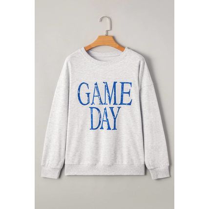 Blue Vintage Washed GAME DAY Graphic Baggy Sweatshirt