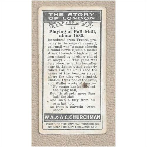 1934 CHURCHMAN The Story of London Cigarette card 27 Playing at Pall Mall 1680