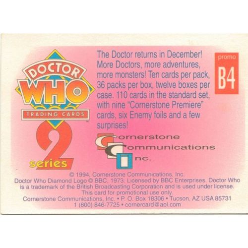 Dr Doctor Who Cornerstone Promo Trading Card B4 [ Pink Back ]