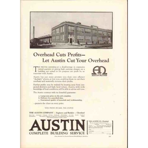 austin company 1926 overhead cuts profit printing plants vintage ad