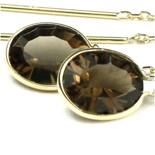 Smoky Quartz, 14KY Gold Threader Earrings, E005