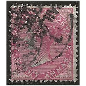 India 1865 SG65 8a Carmine Good+ Used . ..