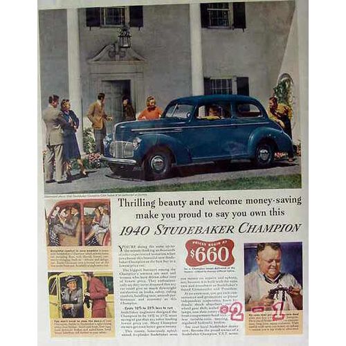 STUDEBAKER 1940 CHAMPION car vintage ad