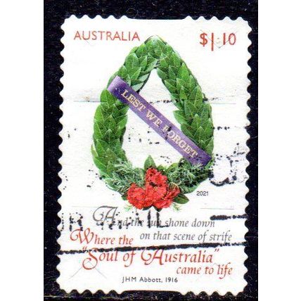 AUSTRALIA: 2021, $1.10 LEST WE FORGET, GREEN WREATH, SELF ADHESIVE STAMP. 45/46