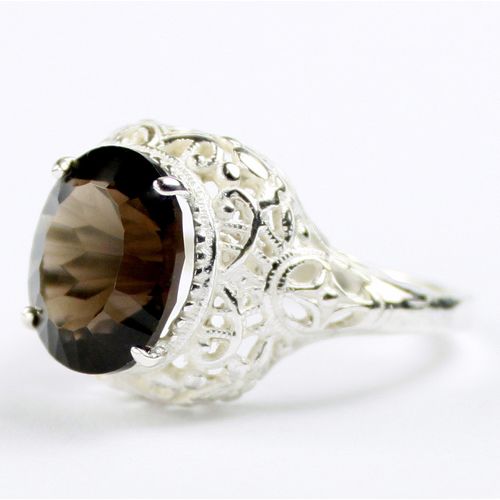 Smoky Quartz, 925 Sterling Silver Antique Style Filigree Ladies Ring, SR009