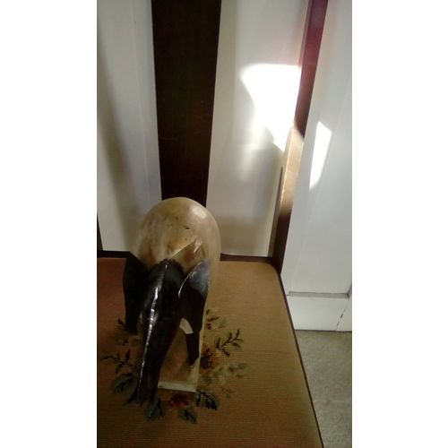 Wood and Metal Elephant, Tan and Black