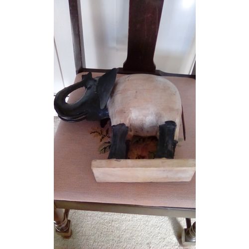 Wood and Metal Elephant, Tan and Black