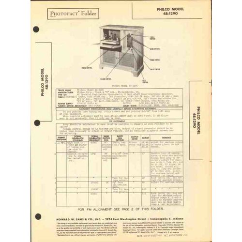 PHILCO model 48-1290 AM FM SW radio phono Sams Photofact manual
