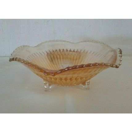 Vtg. Jeannette Marigold Iridescent Anniversary Carnival Glass Dish 3 Footed