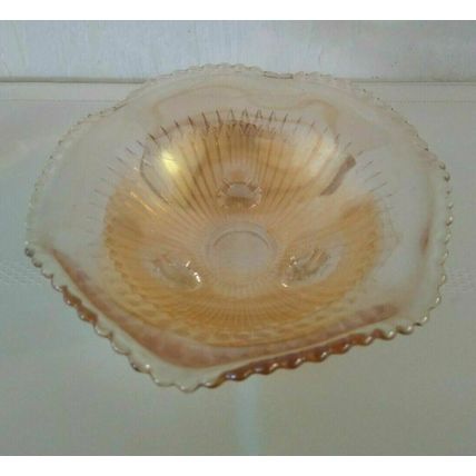 Vtg. Jeannette Marigold Iridescent Anniversary Carnival Glass Dish 3 Footed