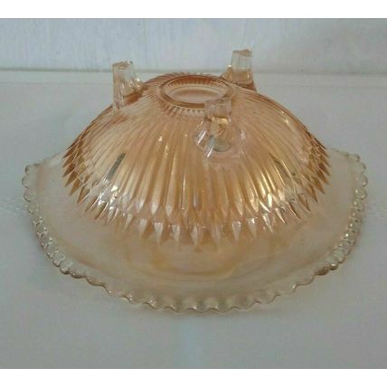 Vtg. Jeannette Marigold Iridescent Anniversary Carnival Glass Dish 3 Footed