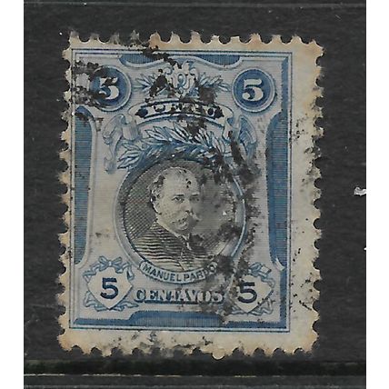 PERU 1918 PORTRAITS 5c BLACK AND BLUE PARDO SG 409 FINE USED#