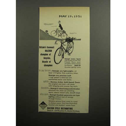 1951 Raleigh Lenton Sports Bicycle Ad - Britain's foremost Raleigh champion