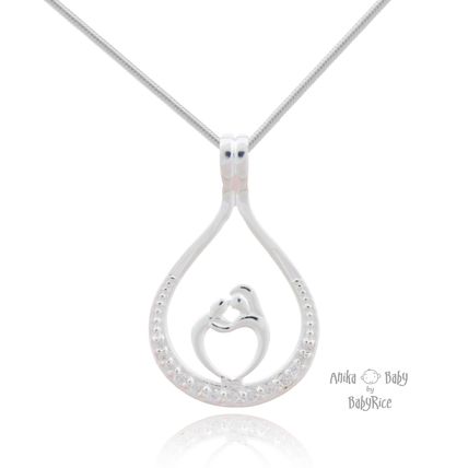 Sterling Silver CZ Mother and Child Pendant Necklace Mother's Day Birthday Gift