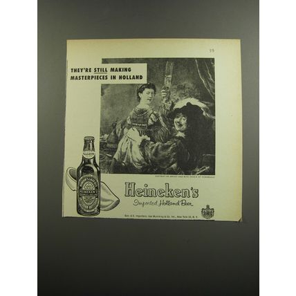 1952 Heineken's Beer Ad - Portrait of artist and wife Saskia by Rembrandt