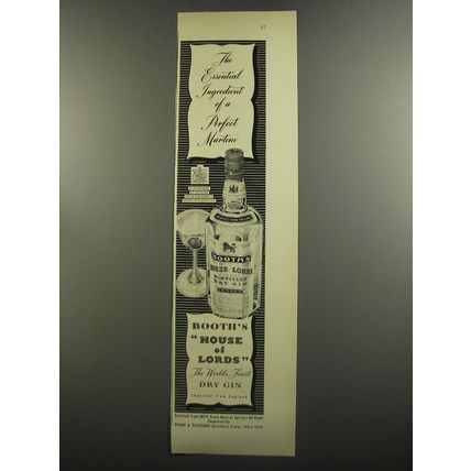 1952 Booth's House of Lords Gin Ad - The essential ingredient