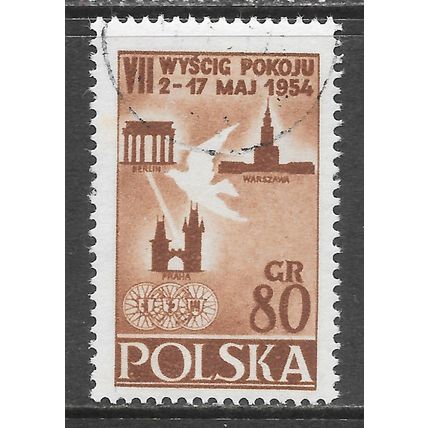 POLAND 1954 PEACE CYCLE RACE SG852 BERLIN WARSAW PRAGUE WHEELS SHIELDS ARMS 852
